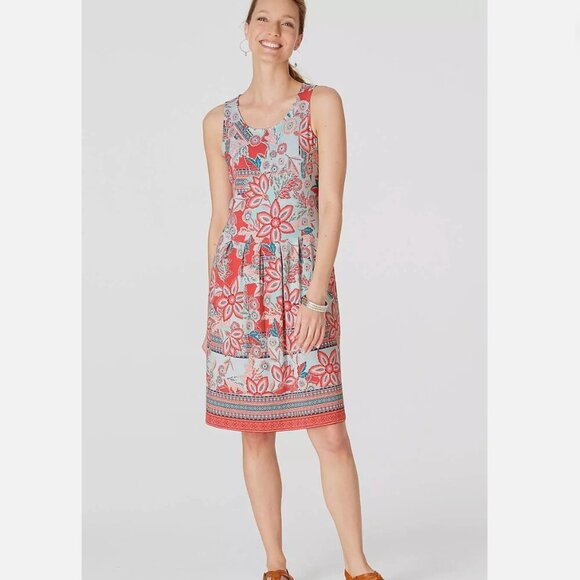$99 J. Jill FLORAL PRINT RAYON SPANDEX SLEEVELESS DRESS Womens Size Large L - Picture 1 of 8